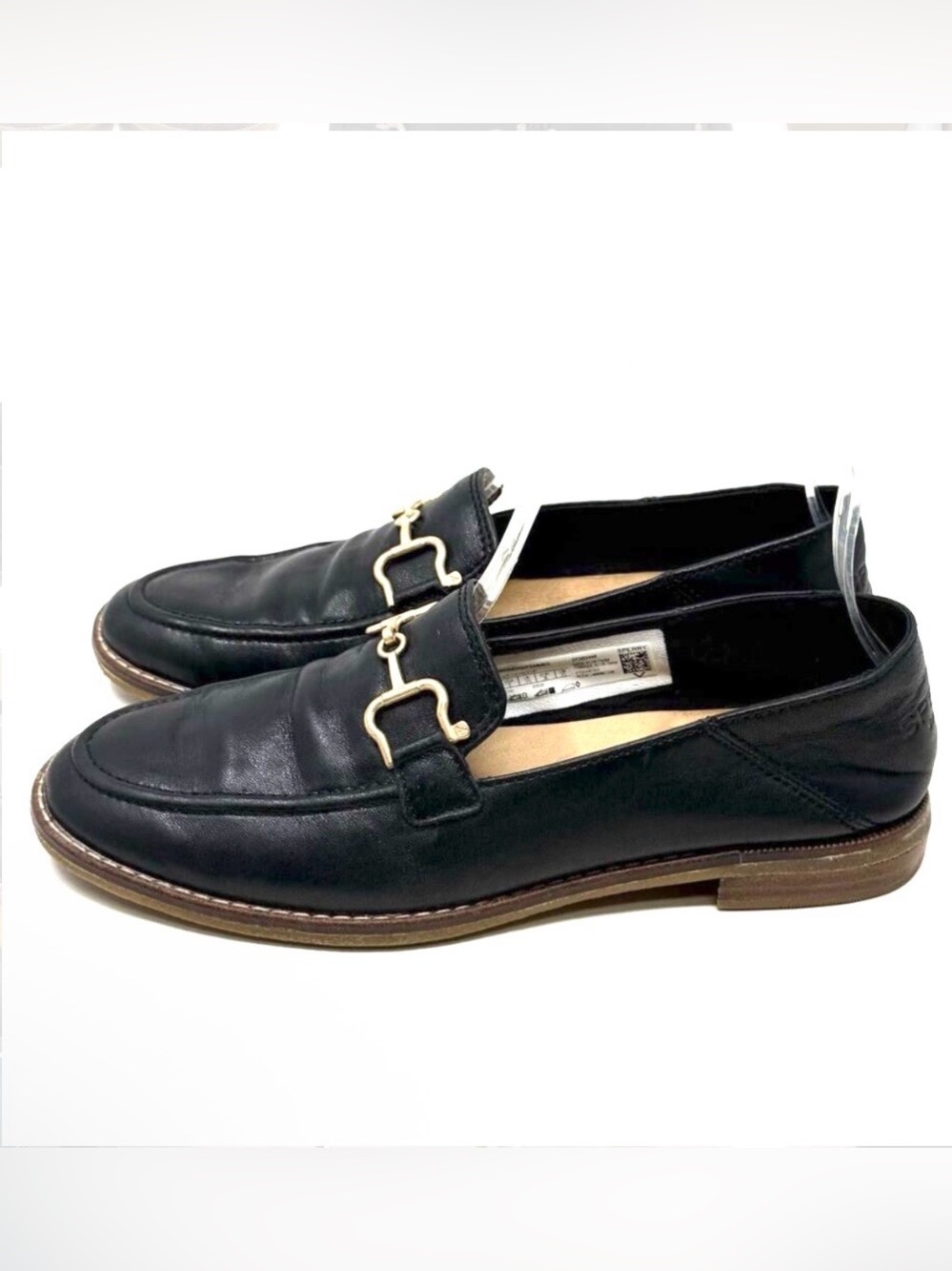 Sperry Sz 7 Black  Women’s Leather Loafer with Gold Buckle Shoes super soft
